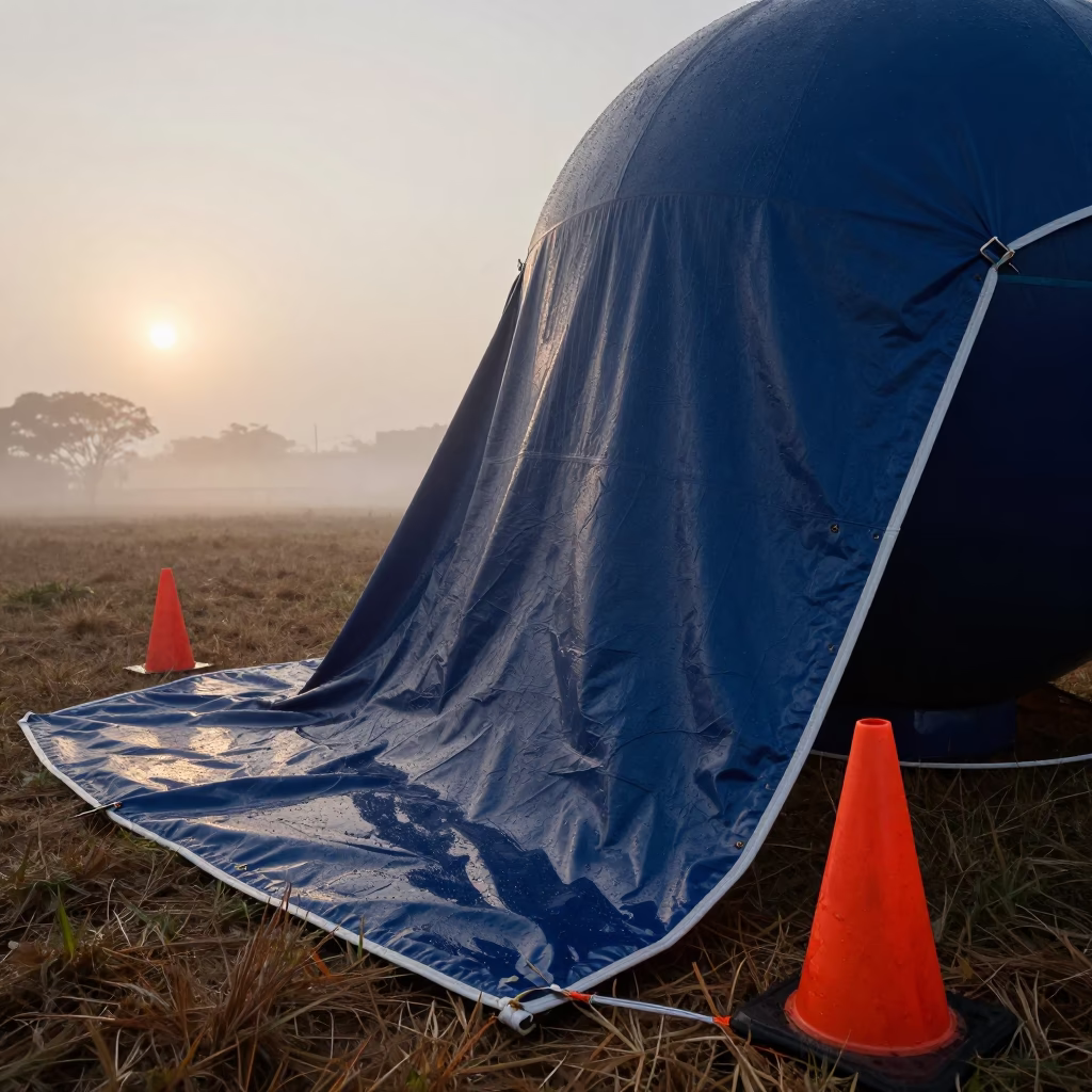 Rain Slicked Balloon Tarp at Dawn in Goiania in at a remote field station in Goiania