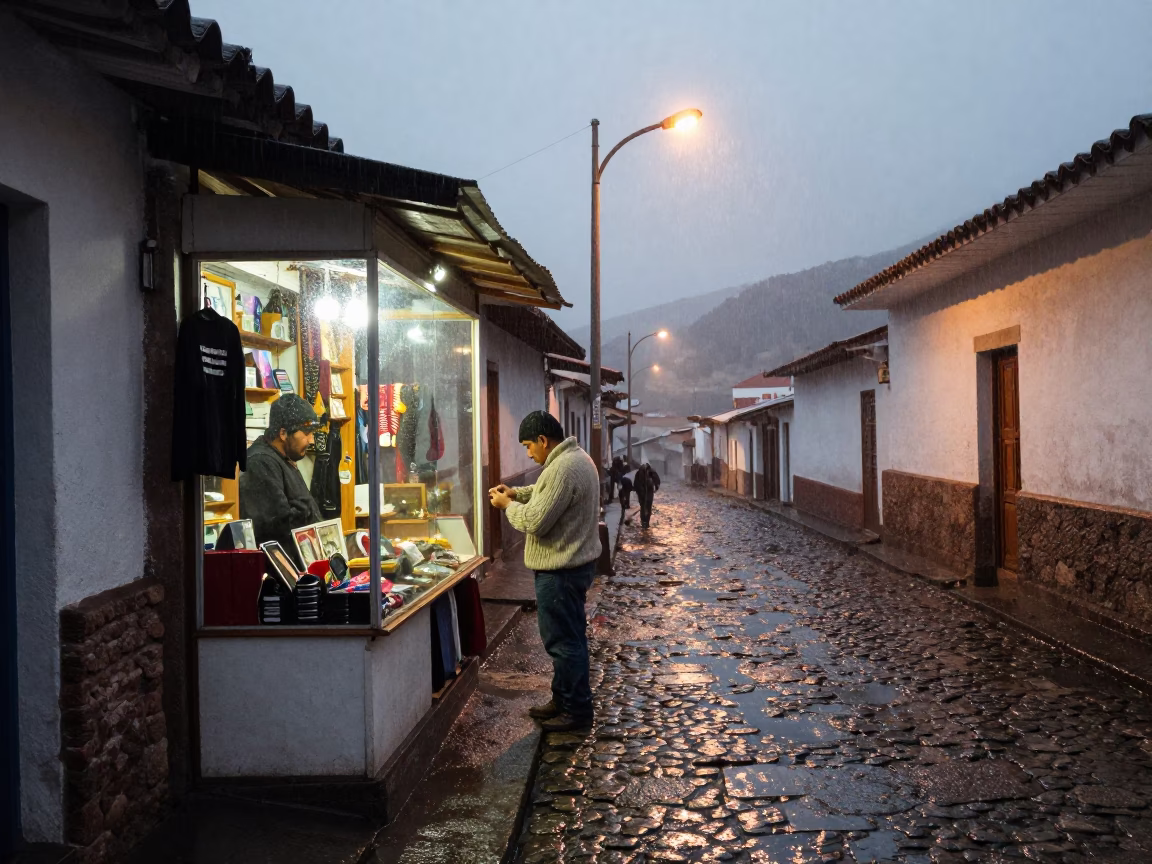 Rain-slicked Display in La Paz in in La Paz, Bolivia