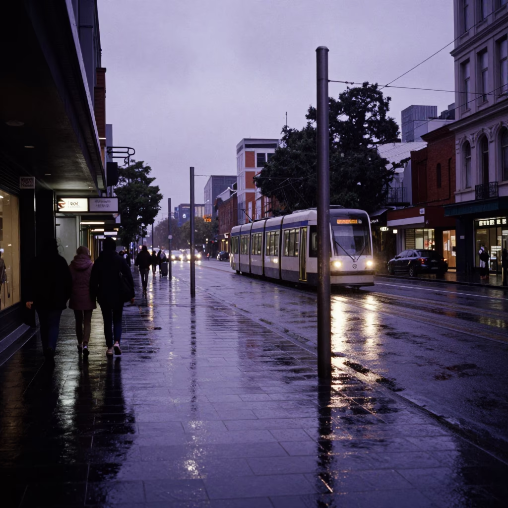 Rain-slicked Laneway in Melbourne in in Melbourne, Victoria, Australia