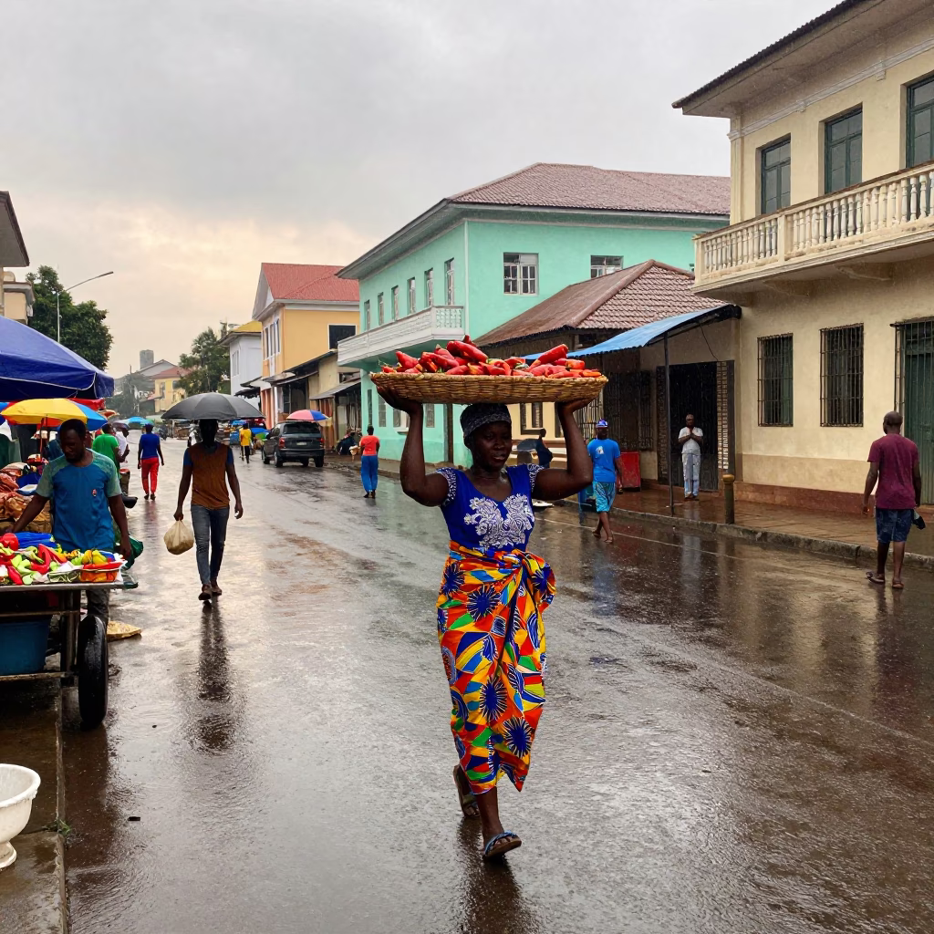 Rain-slicked Street in Accra in in Accra, Ghana