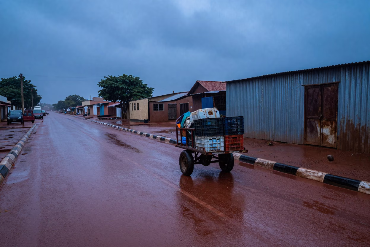 Rain-slicked Street in Dakar in in Dakar, Senegal