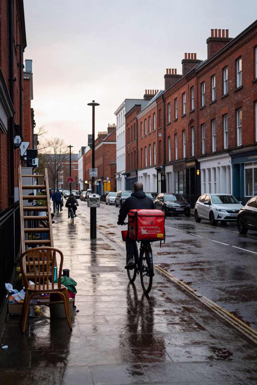 Rain-slicked Street in Liverpool in in Liverpool, United Kingdom