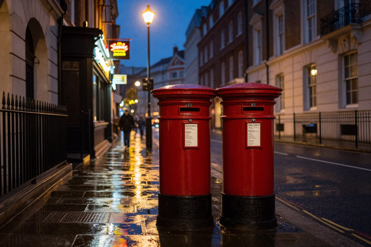 Rain-slicked Street in London in in London, United Kingdom