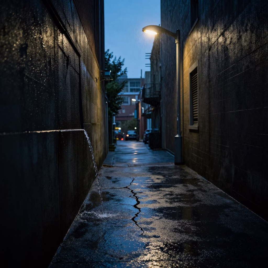 Rain-slicked Street in Seattle at The Predawn Darkness Light in in Seattle, Washington, United States