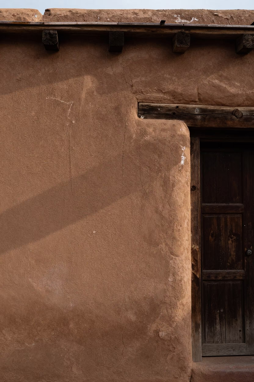 Rain-soaked Adobe Wall in Santa Fe in in Santa Fe, United States