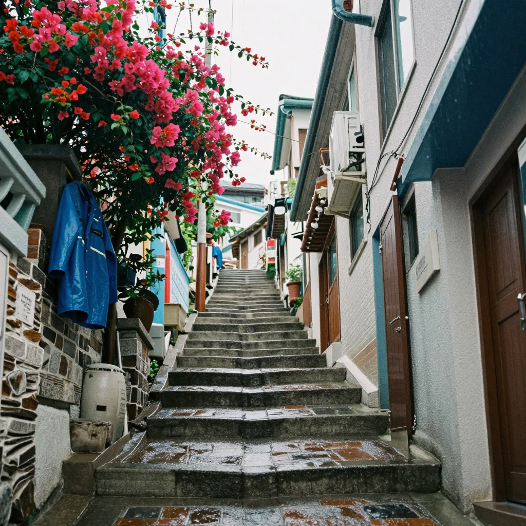 Rain-soaked Alley in Busan in in Busan, South Korea