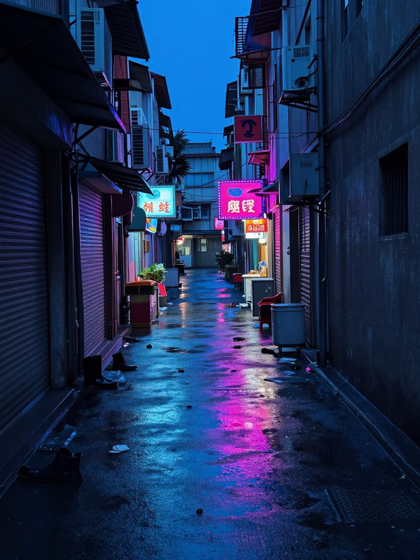 Rain-soaked Alley in Kaohsiung in in Kaohsiung, Taiwan