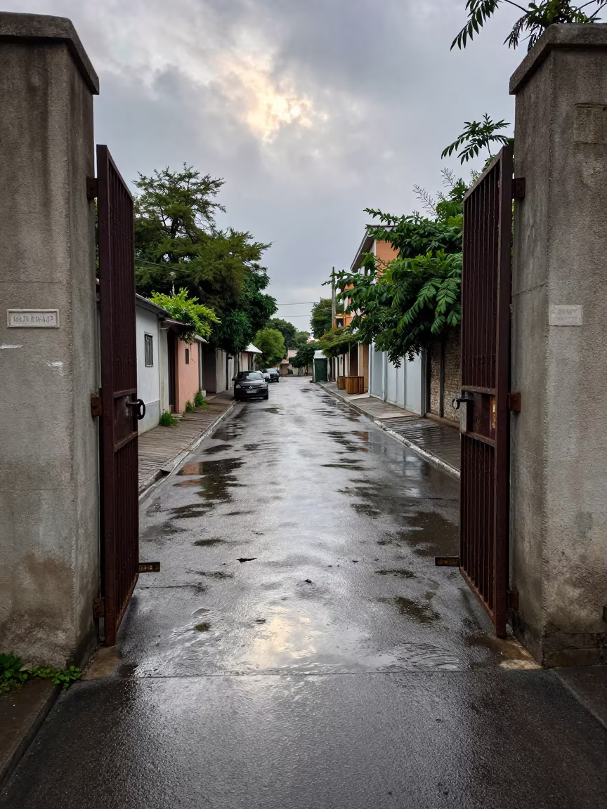 Rain Soaked Alley Kerman Metro Puddle Sky in outside a metro entrance in Kerman