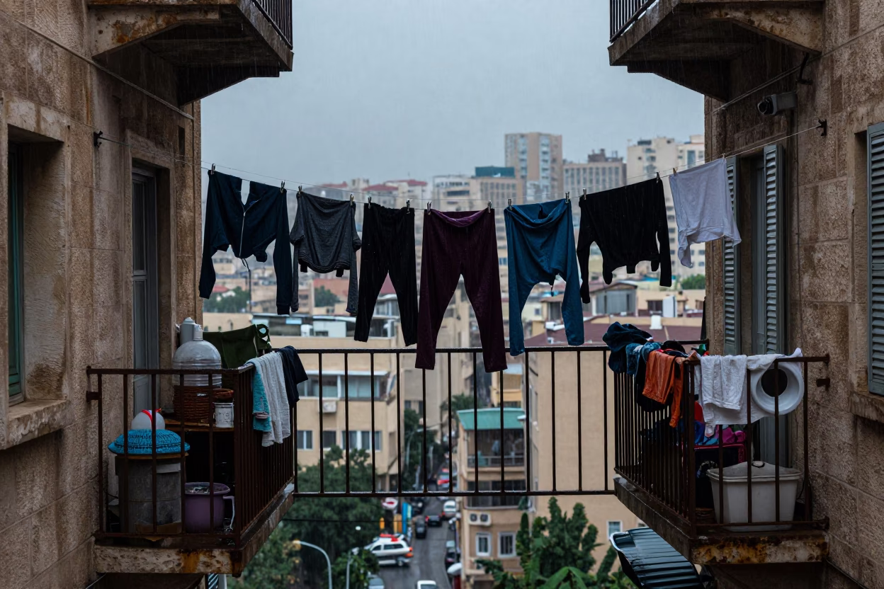 Rain-soaked Balcony in Beirut in in Beirut, Lebanon