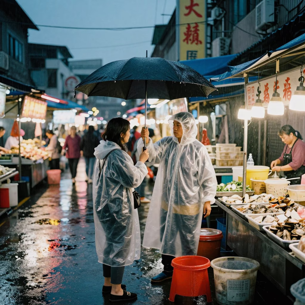 Rain-soaked Customer in Kaohsiung in in Kaohsiung, Taiwan
