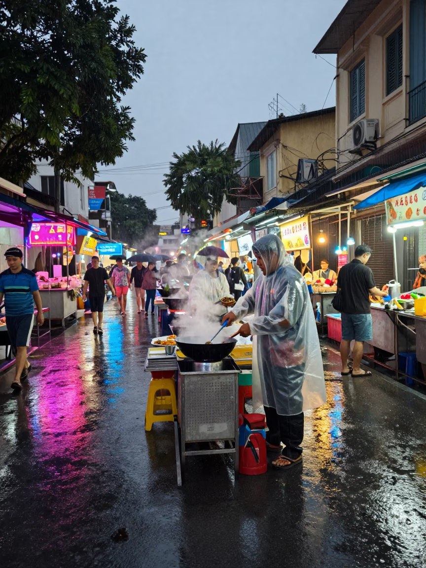 Rain-soaked Customers in Ho Chi Minh City in in Ho Chi Minh City, Vietnam