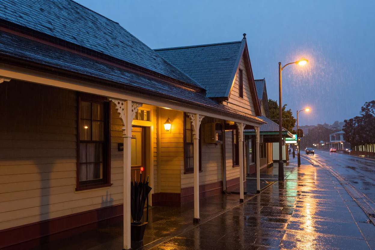 Rain-soaked Entryway in Hobart in in Hobart, Tasmania, Australia