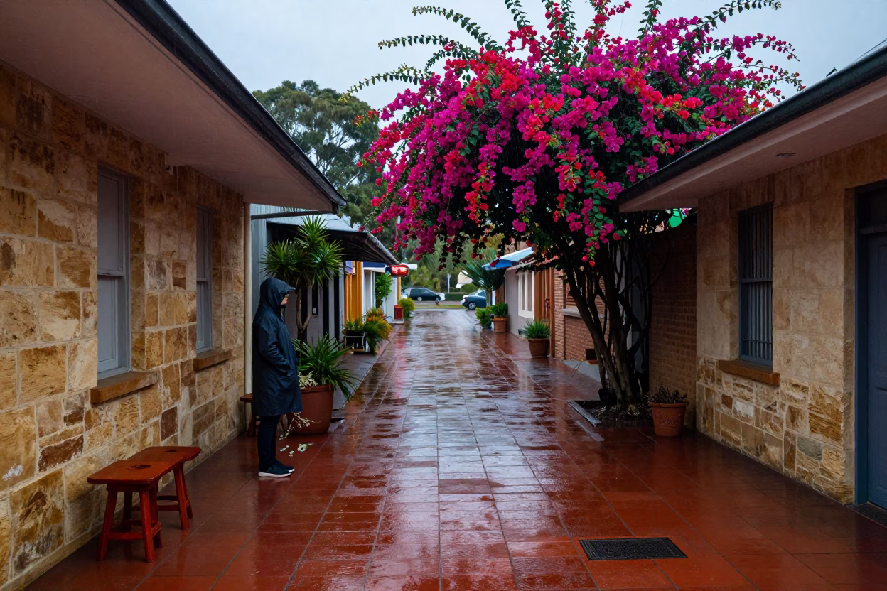 Rain-soaked Laneway in Adelaide in in Adelaide, South Australia, Australia