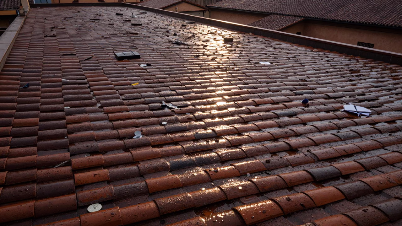Rain-soaked Rooftop in Bologna in in Bologna, Italy
