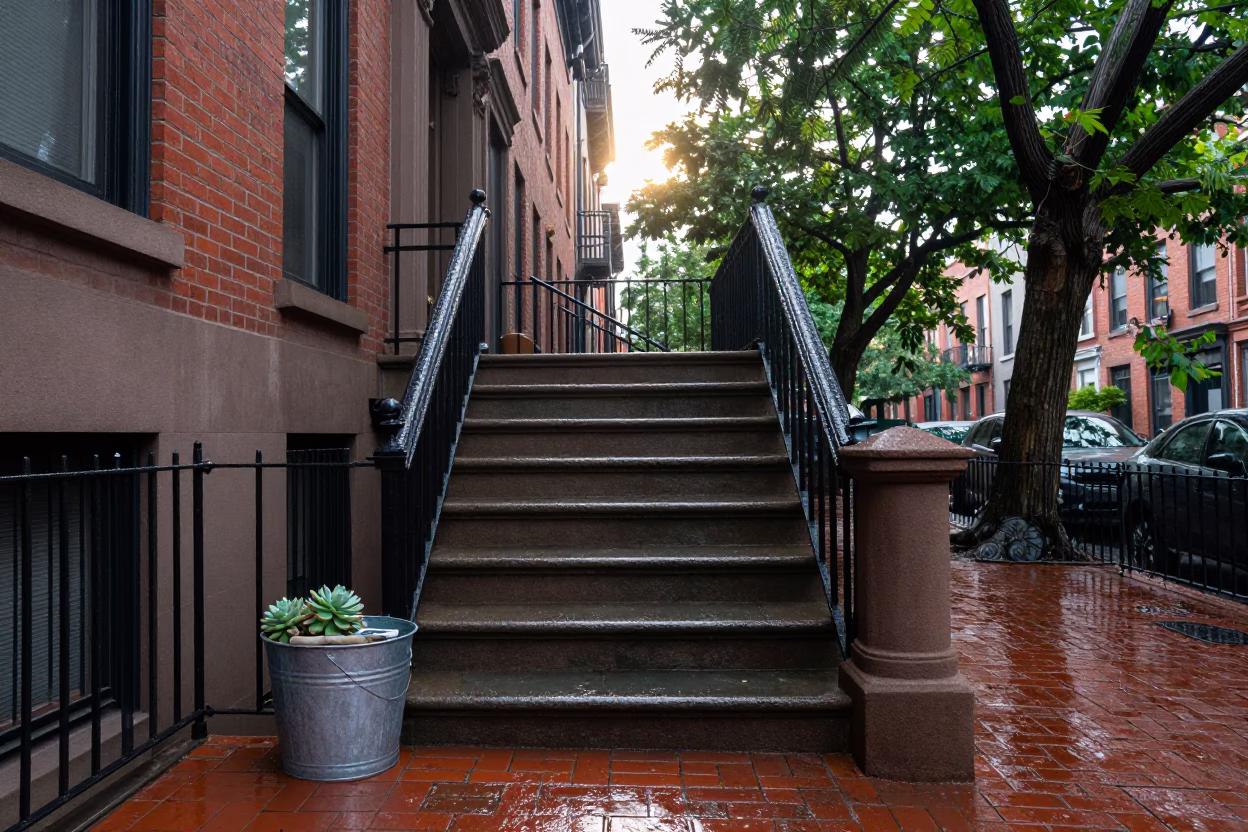 Rain-soaked Stoop in Philadelphia in in Philadelphia, Pennsylvania, United States