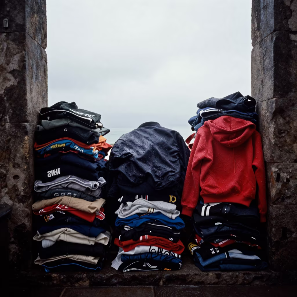 Rain-Soaked Streetwear Layers in Caguas Stone Lane in in a stone lane between old facades near Caguas