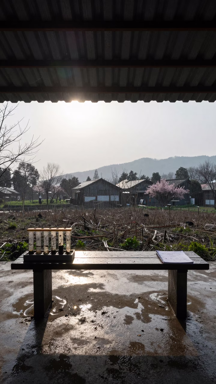 Rain-Splashed Sediment Tubes on Hangzhou Research Bench in on a wind-scoured research platform in Hangzhou