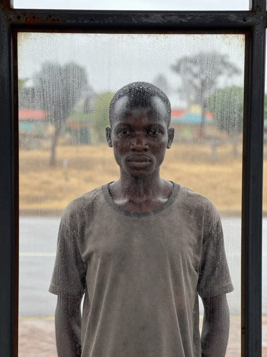 Rain Streaked Face Behind Bus Shelter Ogbomosho in near Ogbomosho