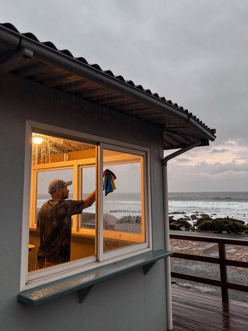 Rain-streaked Window in Cape Town in in Cape Town, South Africa