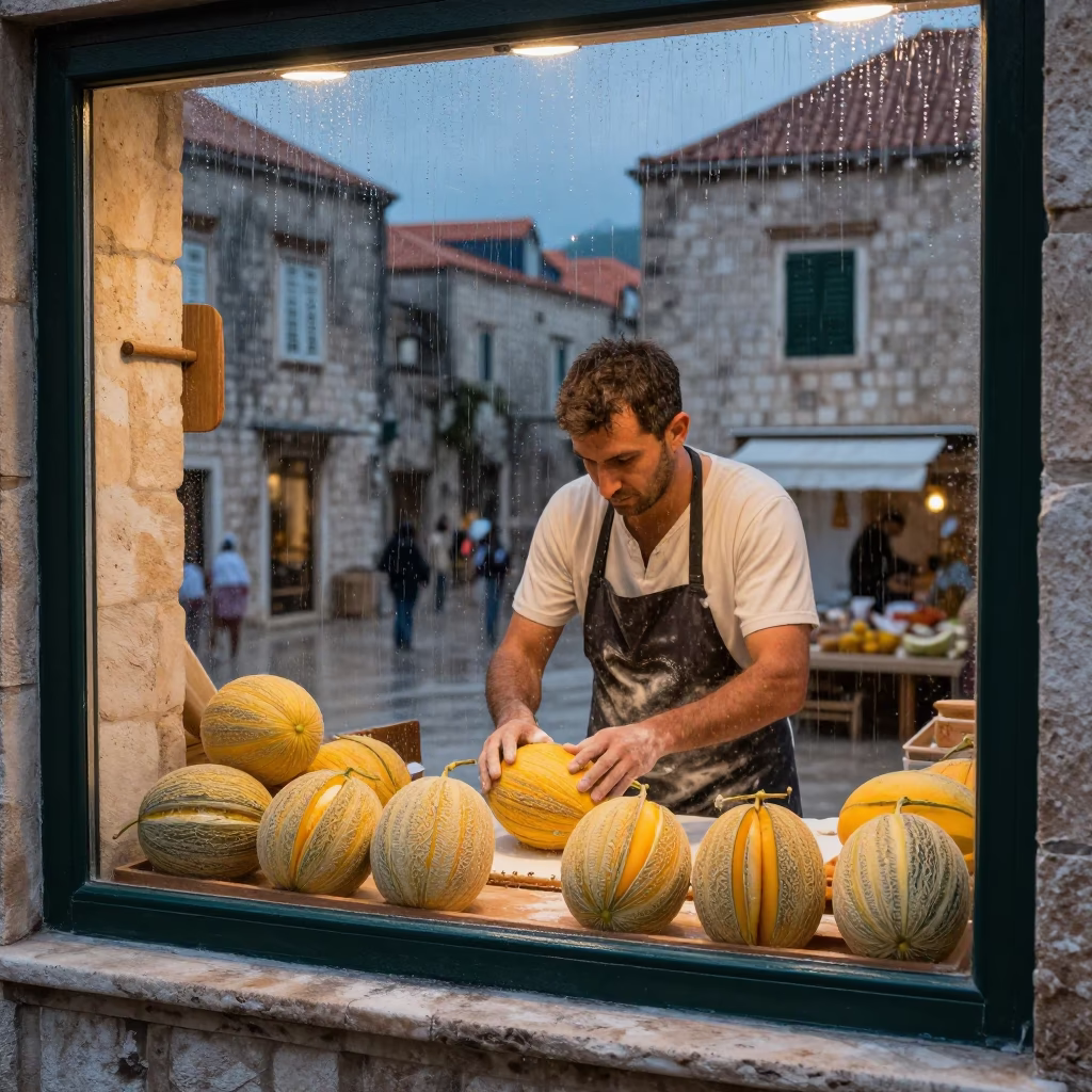 Rain-streaked Window in Dubrovnik in in Dubrovnik, Croatia