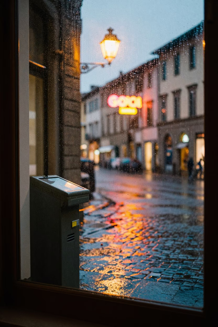 Rain-streaked Window in Florence in in Florence, Italy