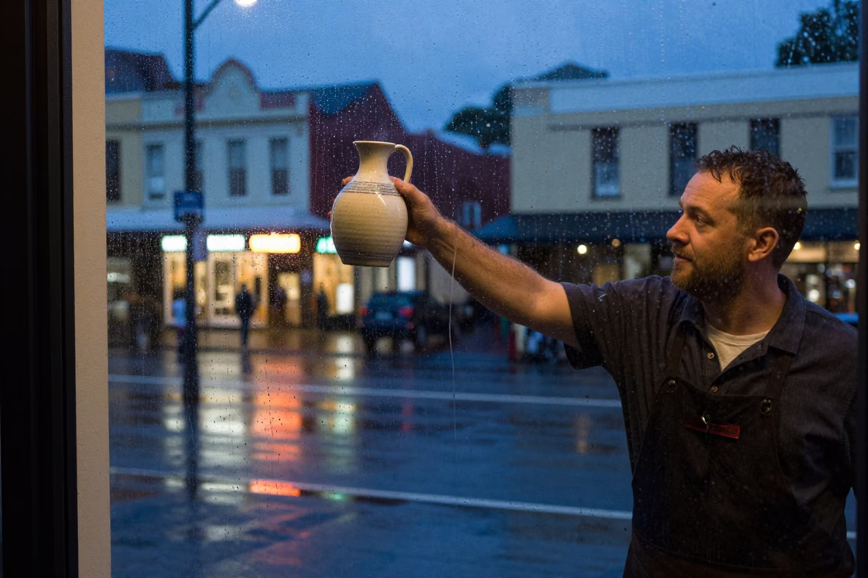 Rain-streaked Window in Hobart in in Hobart, Tasmania, Australia