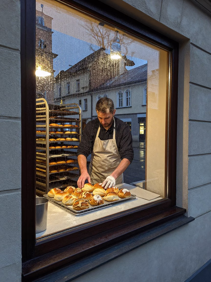 Rain-streaked Window in Krakow in in Krakow, Poland