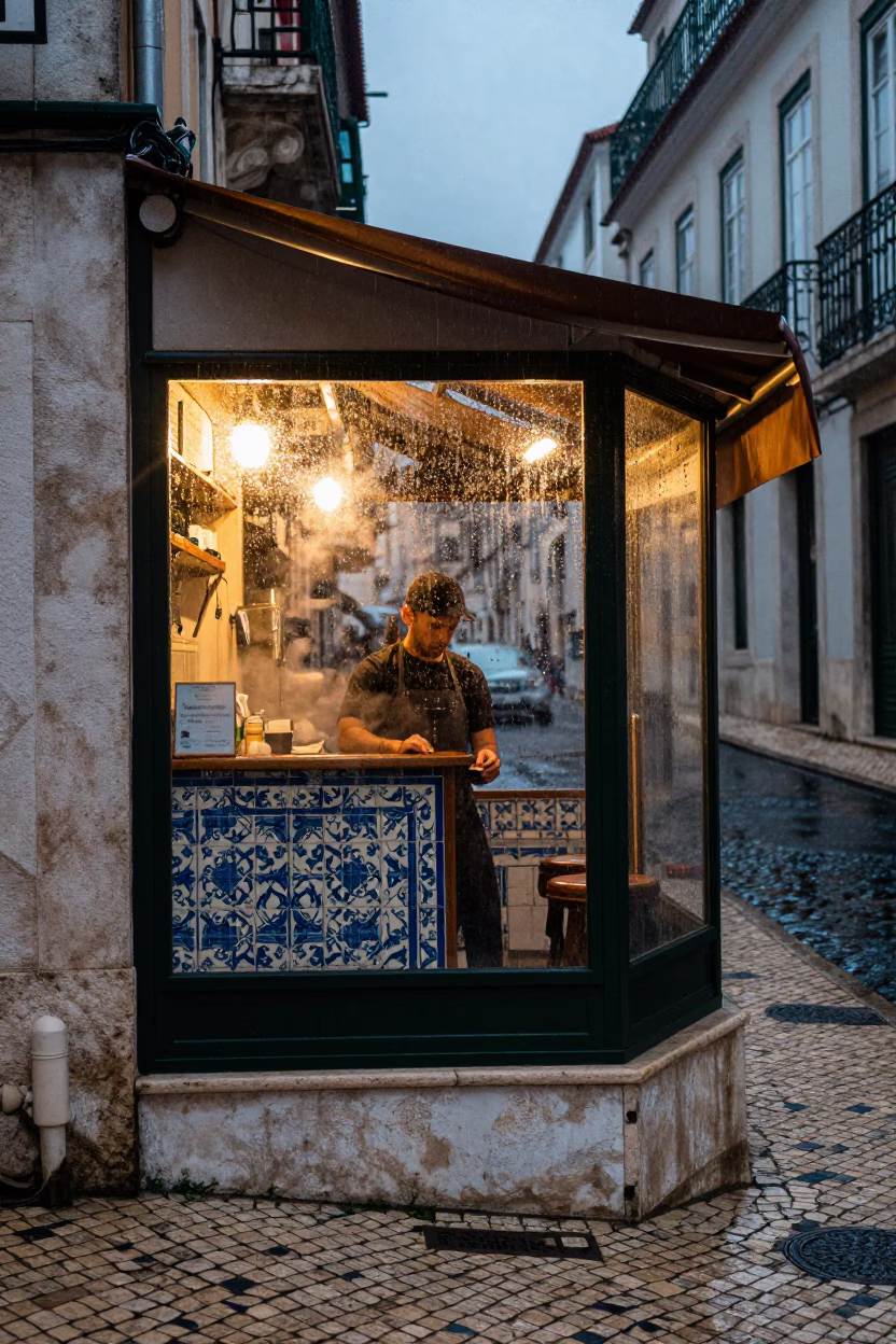 Rain-streaked Window in Lisbon in in Lisbon, Portugal