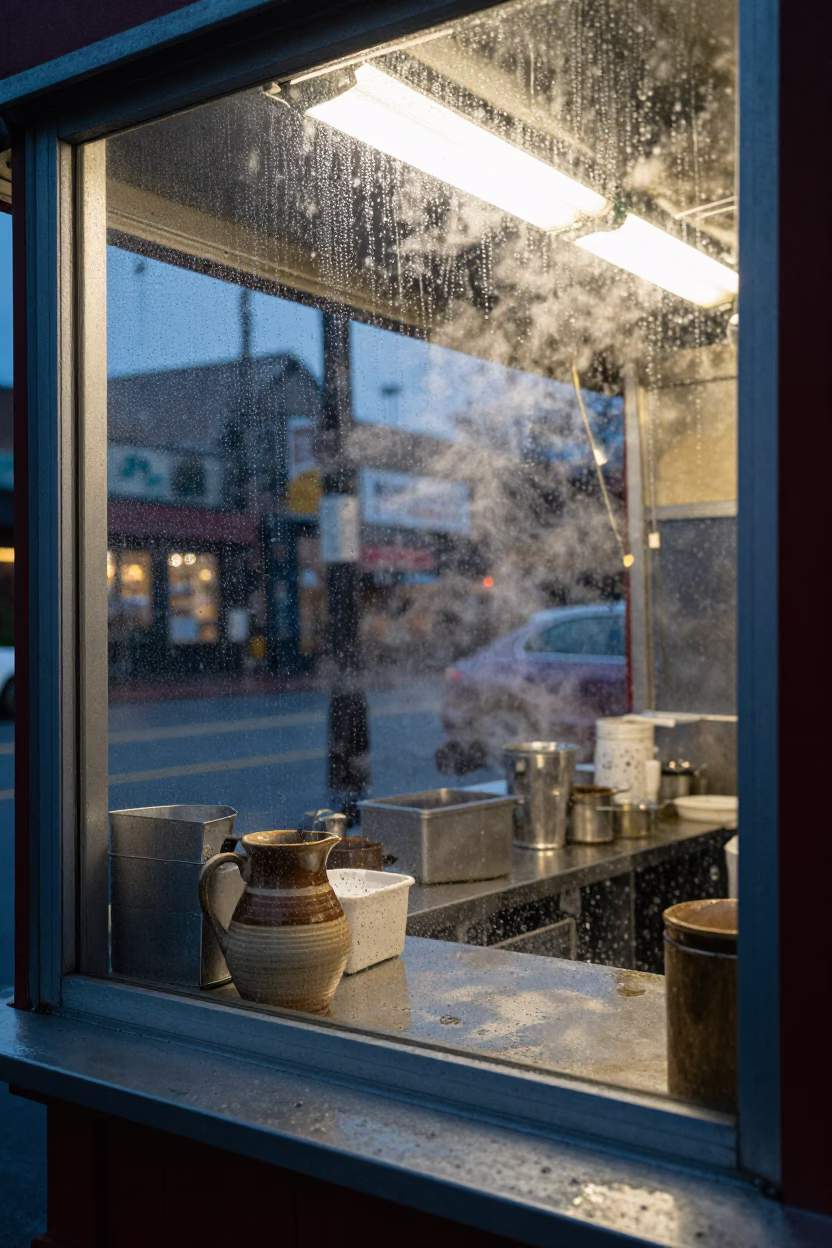 Rain-streaked Window in Portland in in Portland, Oregon, United States