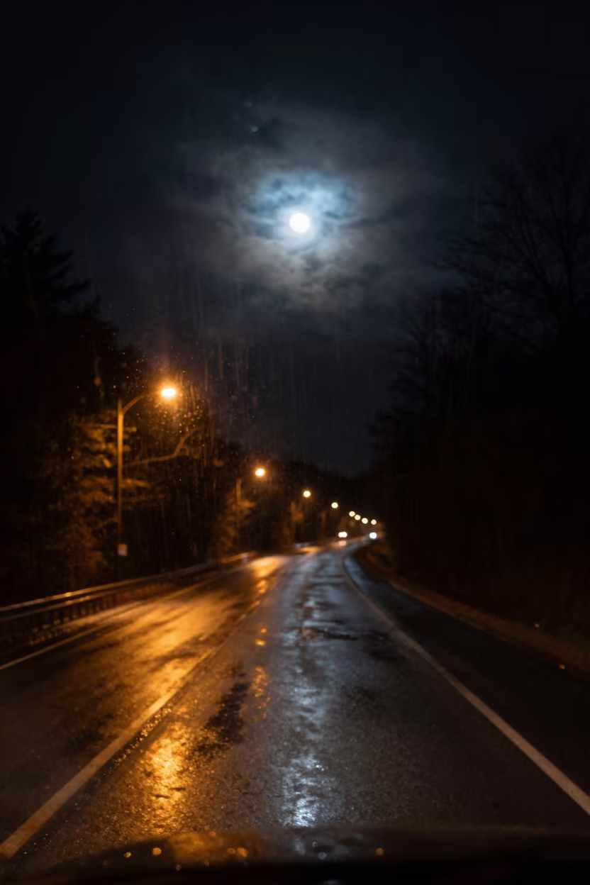 Rain Streaks Night Switchback Ontario Winter in along a switchback approach in Ontario