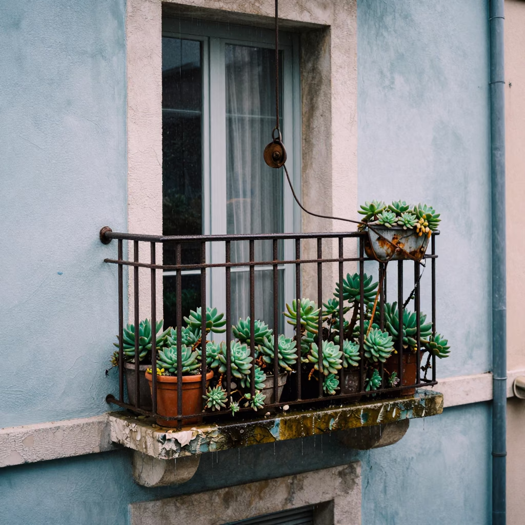Rain-washed Balcony in Marseille in in Marseille, France