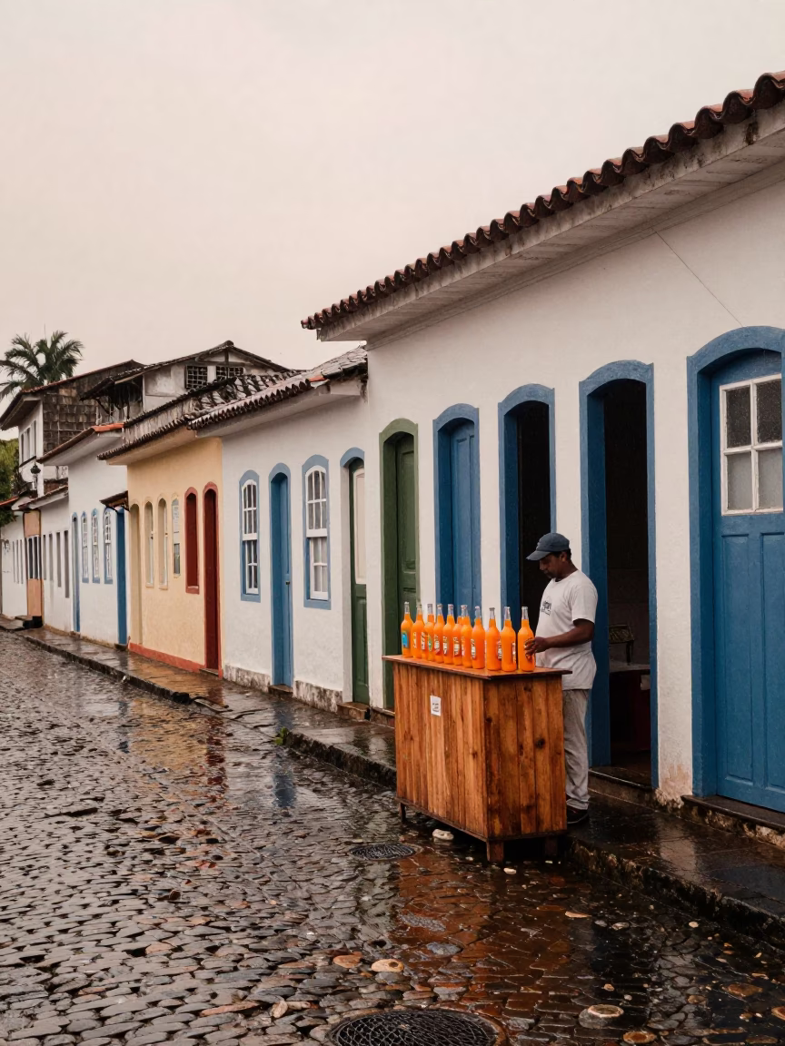 Rain washed colonial streets of Salvador Brazil first light in in Salvador, Brazil