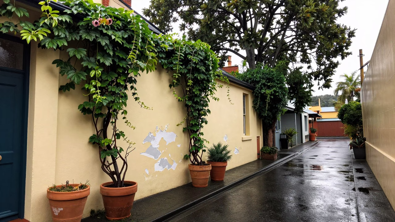Rain-washed Laneway in Hobart in in Hobart, Tasmania, Australia