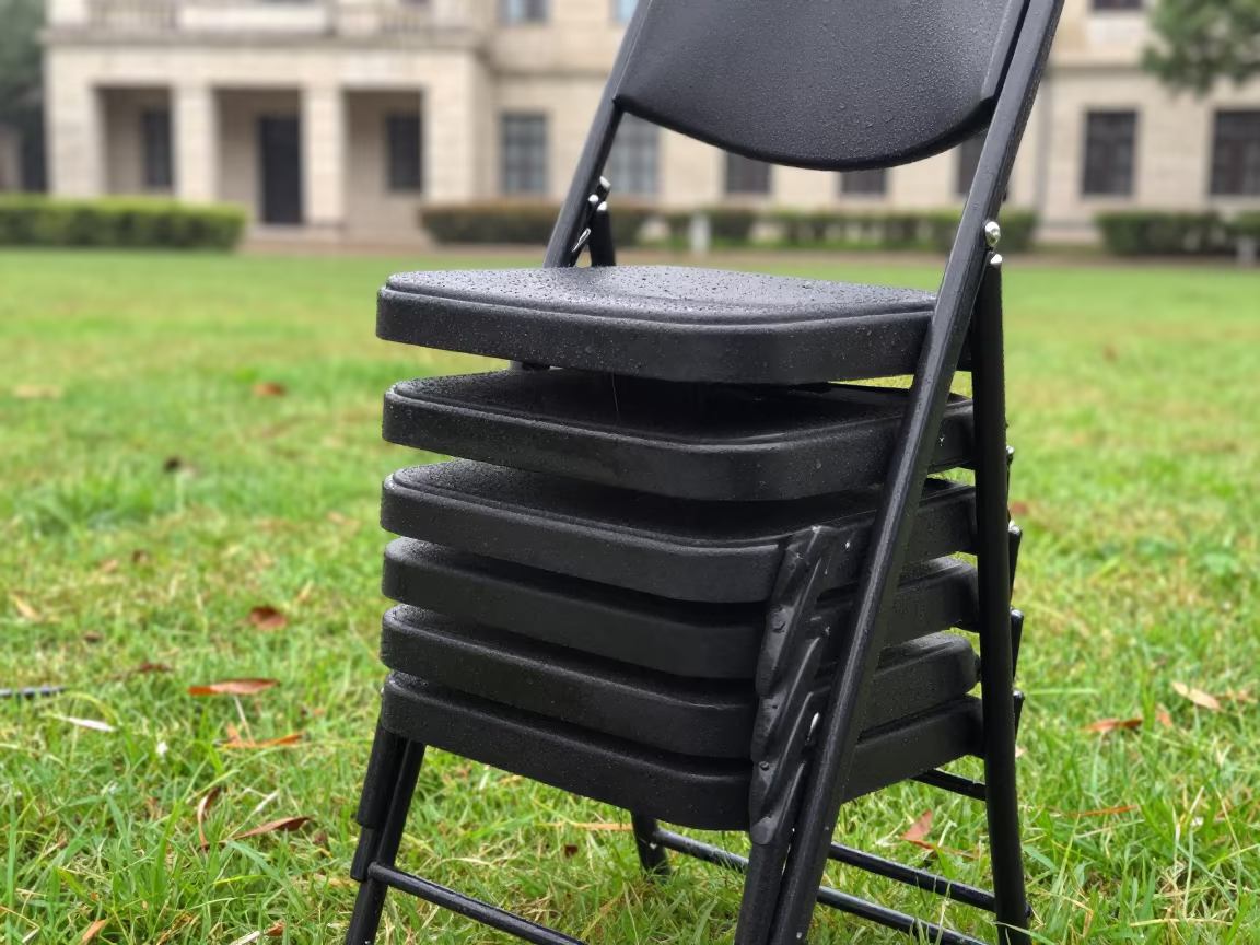 Rain-Washed Lawn Chairs After Exams in Purnia in on a graduation lawn under folding chairs in Purnia