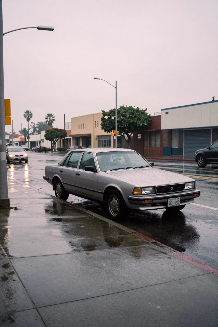Rain Washed Los Angeles Street Corner at First Light in in Los Angeles, California, United States