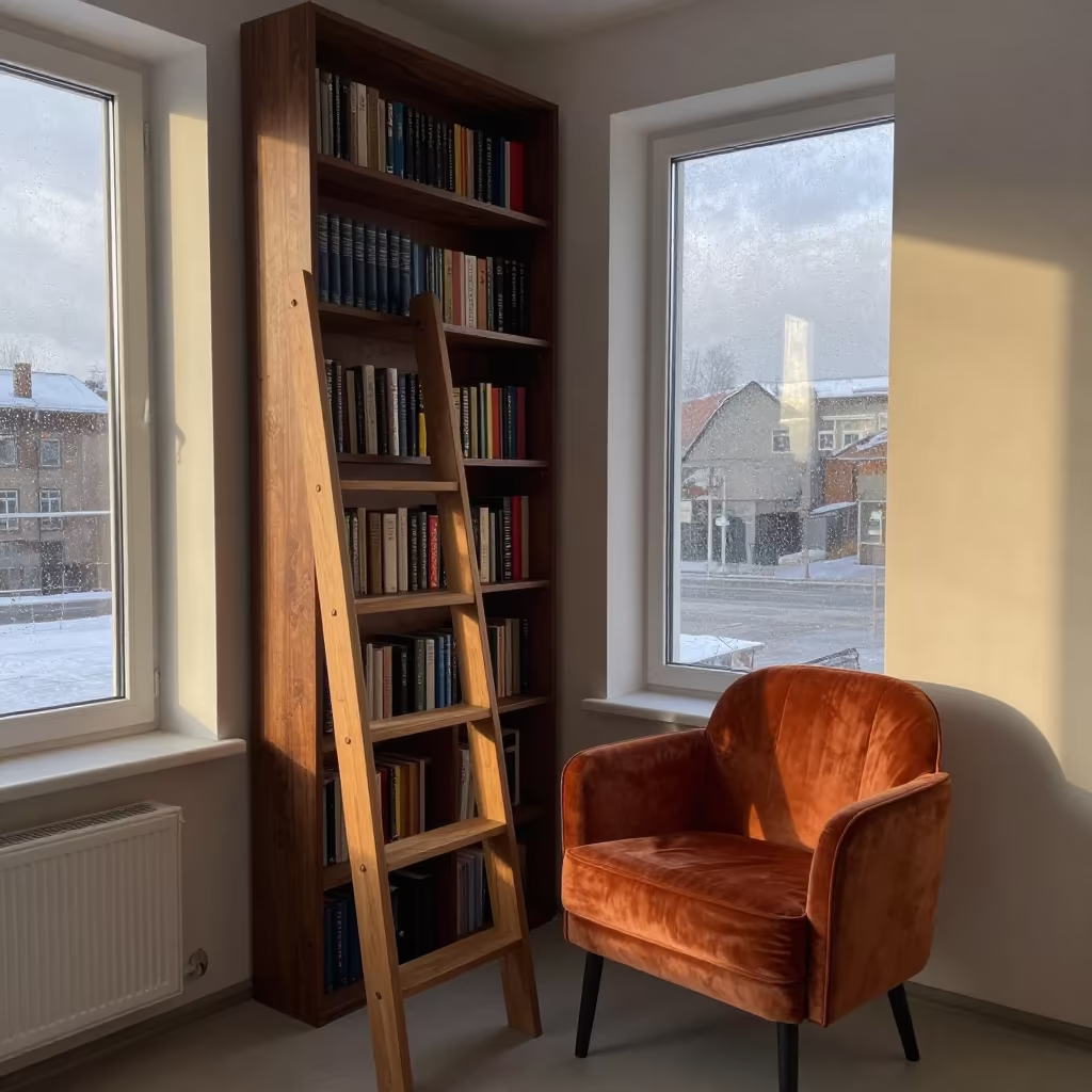 Rain Streaked Window Bookshelf Nook Novosibirsk in beside a rain-streaked window near Novosibirsk