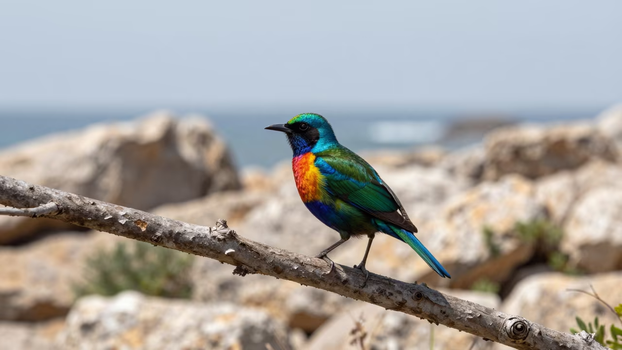 Rainbow Bunting Perched Near Raouche Beirut in near Raouche, Beirut