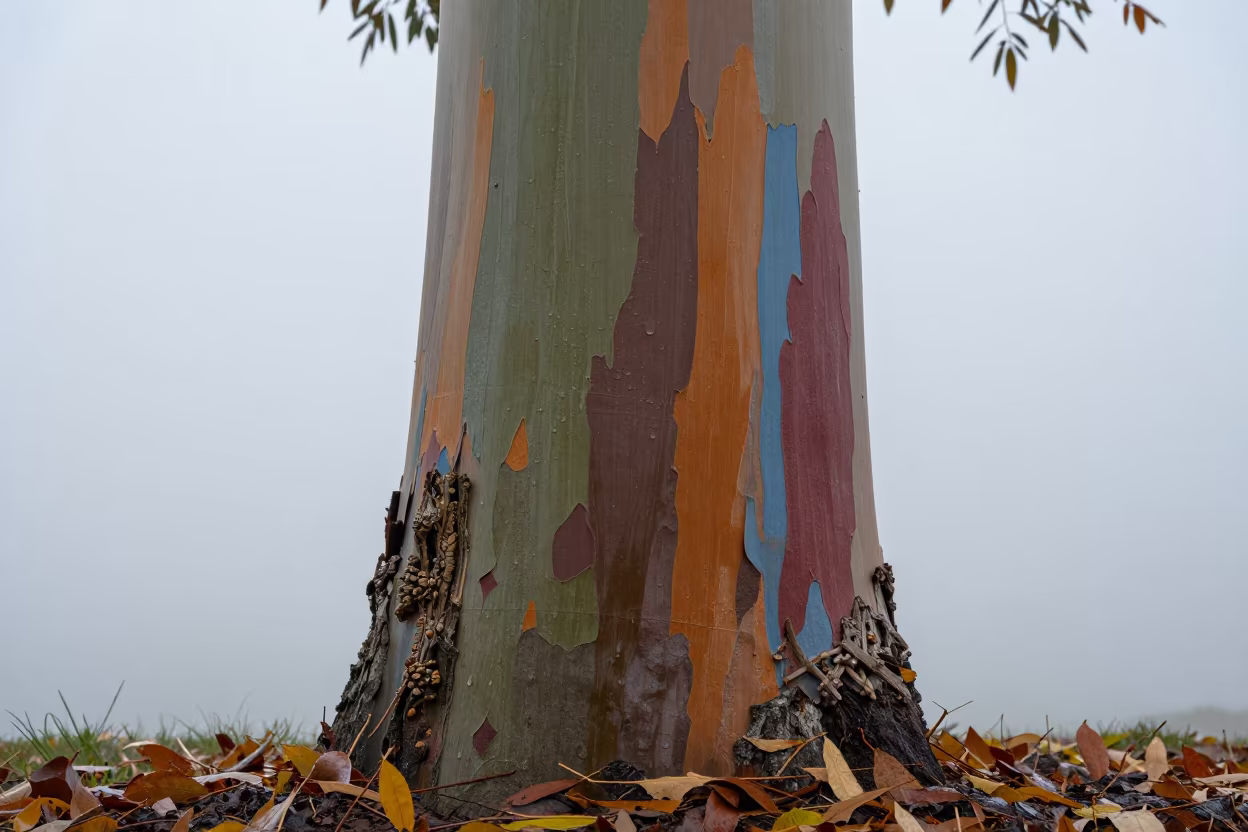 Rainbow Eucalyptus Bark in Himalayan Autumn Light in in the Himalayas
