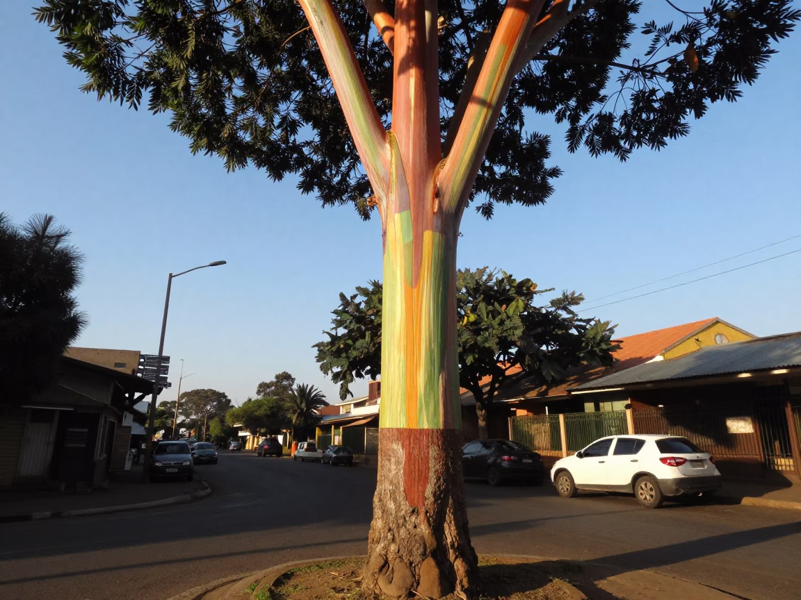 Rainbow Eucalyptus Bark in Nairobi Late Afternoon Sunlight in in Nairobi, Kenya