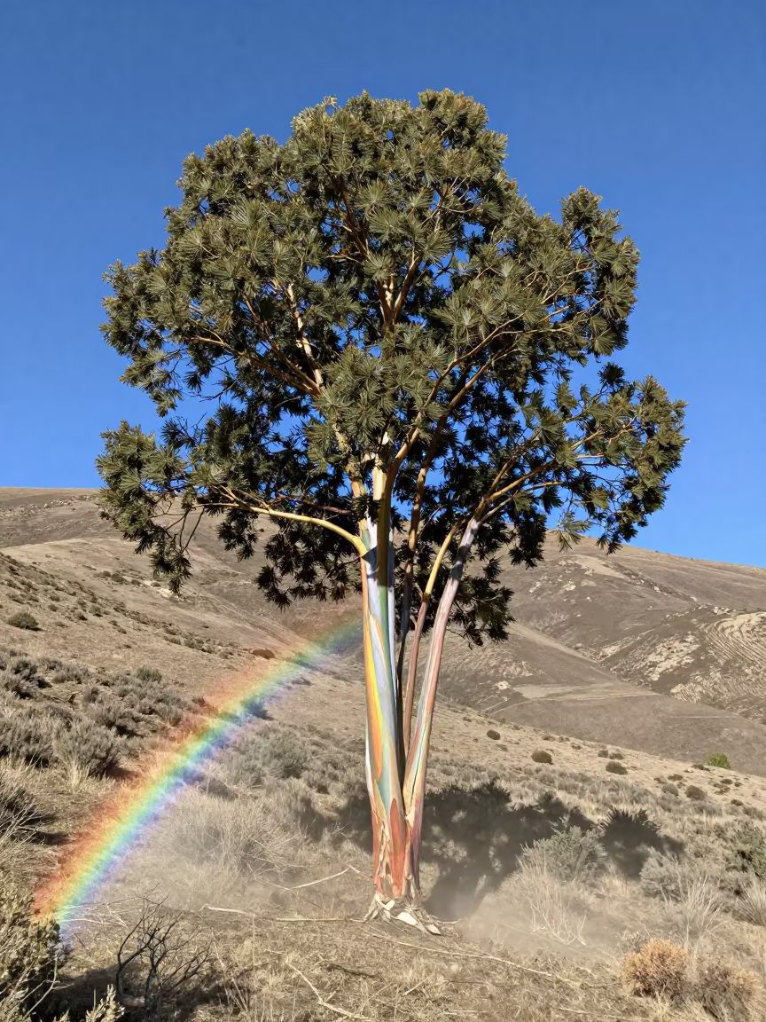 Rainbow Eucalyptus in Basque Mountain Light in in the Basque Country