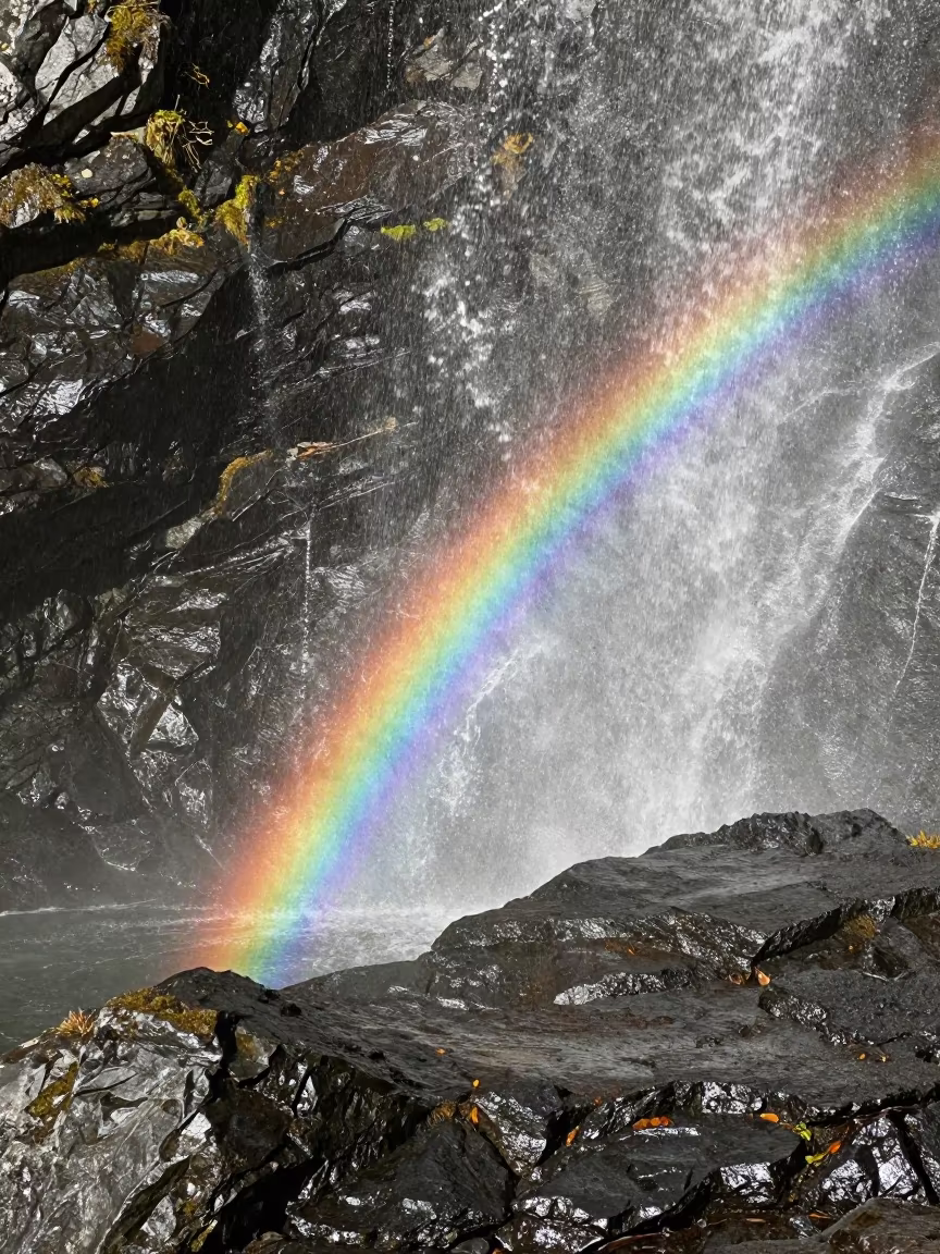 Rainbow Fragment in Tyrolean Waterfall Mist in in Tyrol