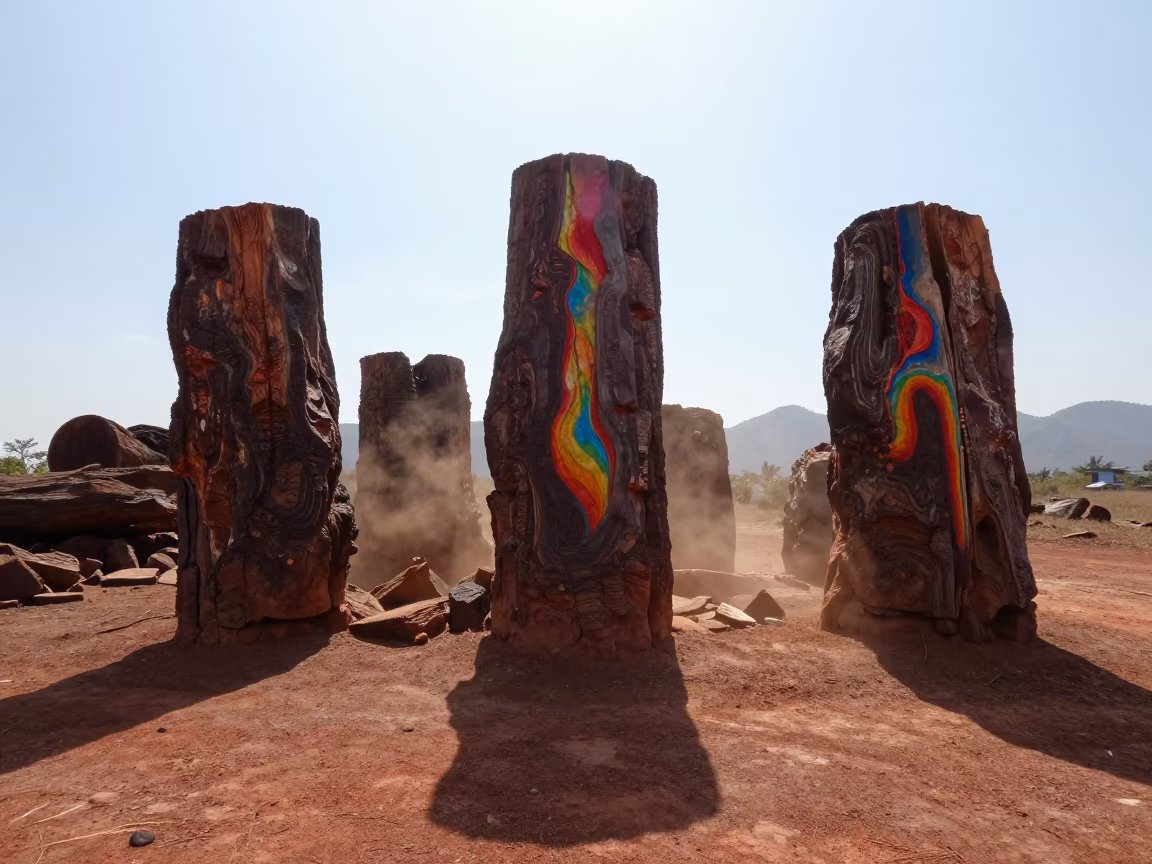 Rainbow Logs Silhouetted in Nigerian Dry Light in in Nigeria