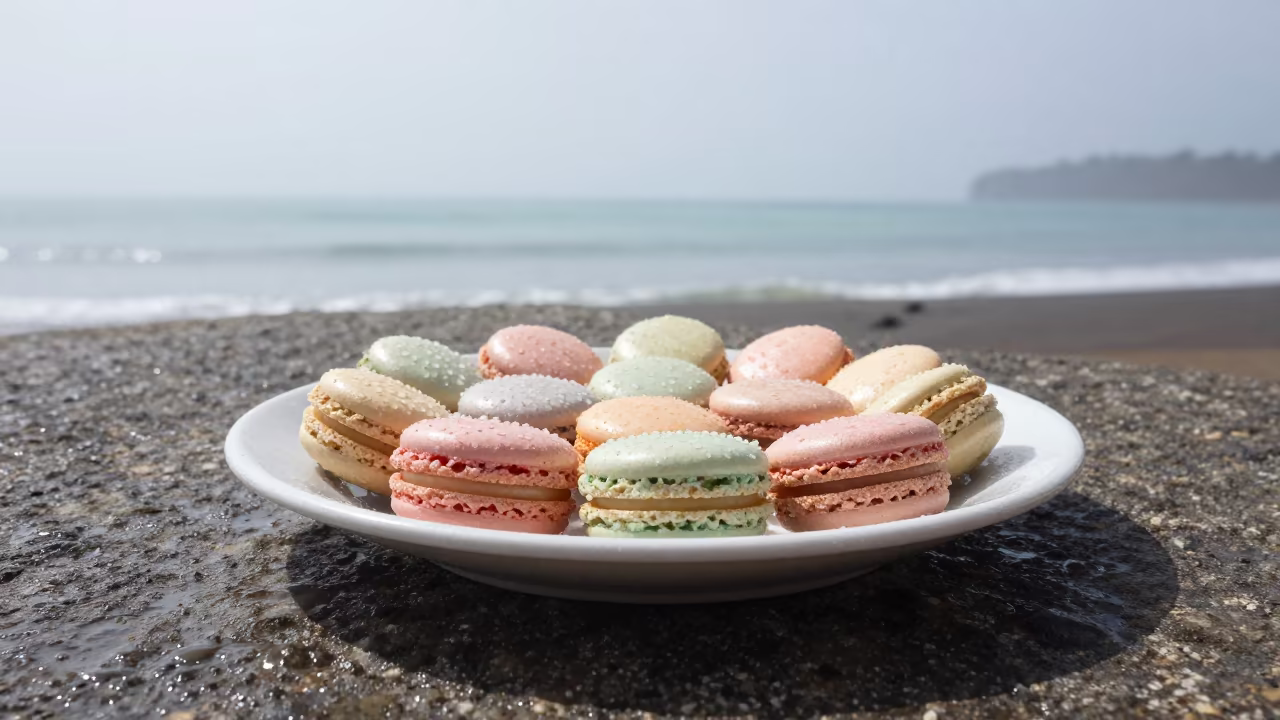 Rainbow Macarons Under Midday Sun Shower Fog in through low marine fog in Pernambuco
