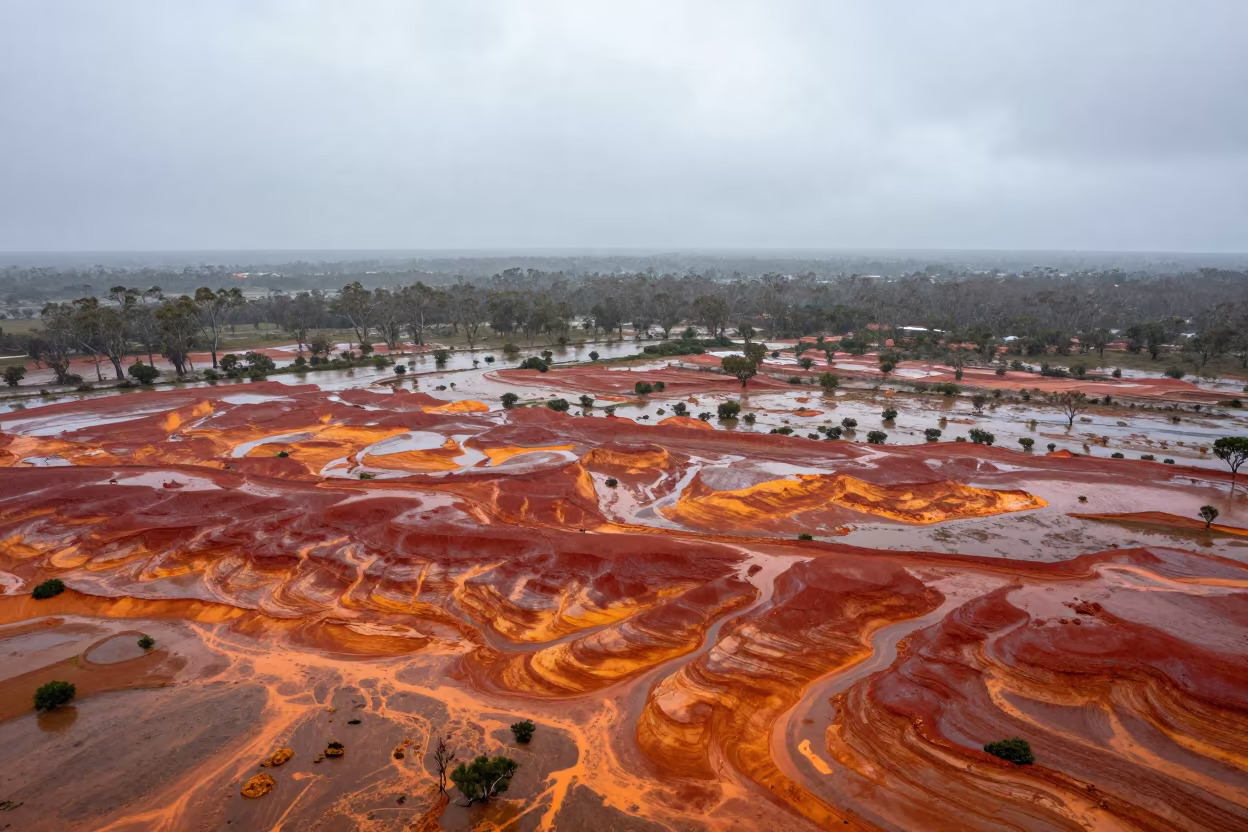 Rainbow Mineral Bands on Queensland Storm Plain in across a storm-bright plain in Queensland