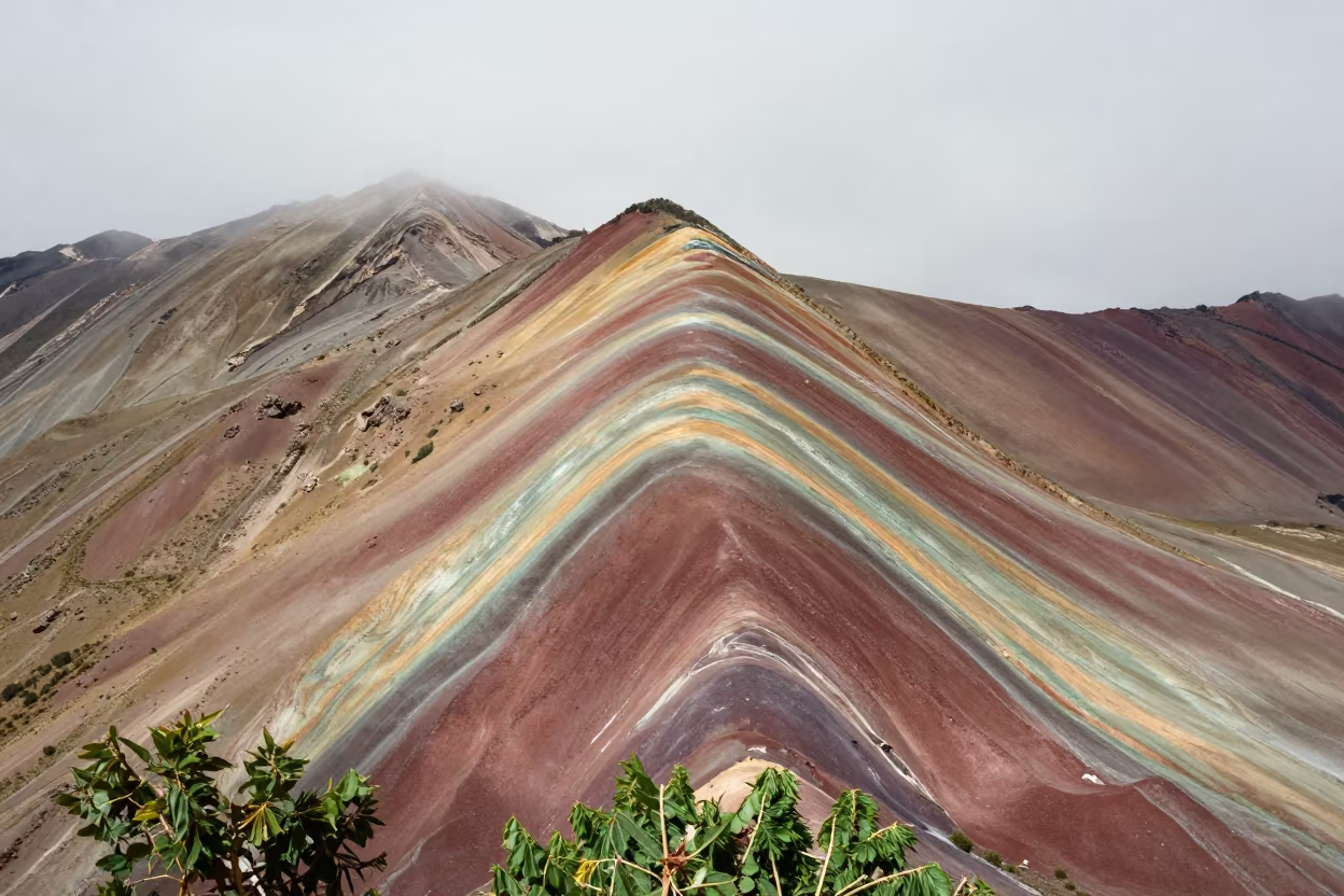Rainbow Mountain Striations Through Marine Fog in through low marine fog in Peru