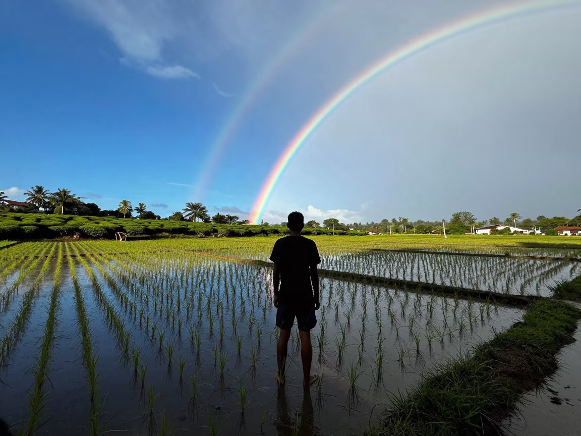 Rainbow Over Rice Paddy Costa Rica Tea Estate in at the edge of a tea plantation in Costa Rica