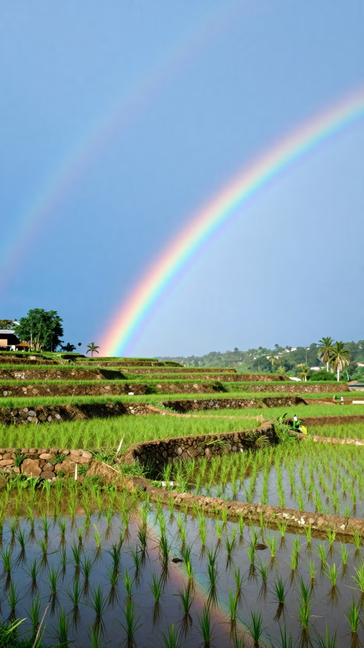 Rainbow Over Salvador Terraced Rice Paddies in among terraced rice paddies in Salvador