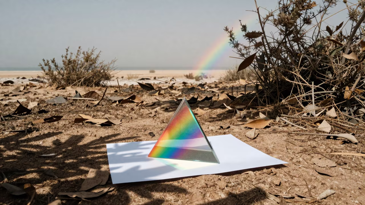 Rainbow Prism Light Through Fog on Paper in through low marine fog near Nasiriyah