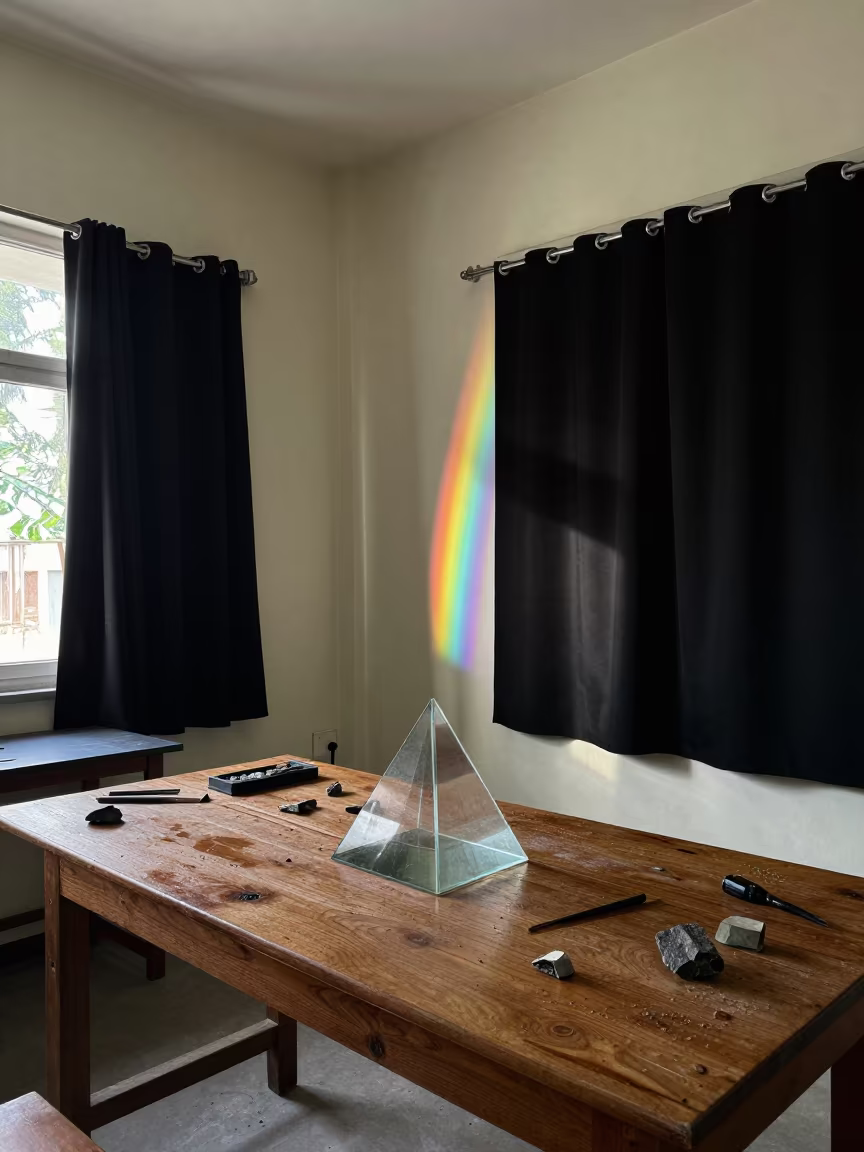 Rainbow Prism Light in Kano Fossil Lab in in a fossil prep lab in Kano