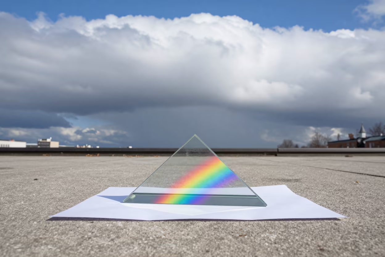 Rainbow Prism Light Over Winter Thunderheads in over a horizon of stacked thunderheads near Leipzig